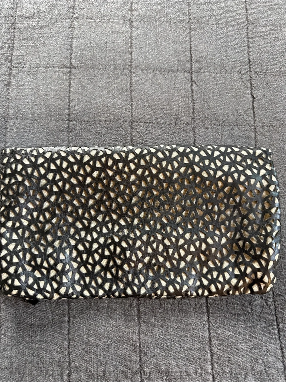 Clare V Black Laser-Cut Leather Foldover Clutch